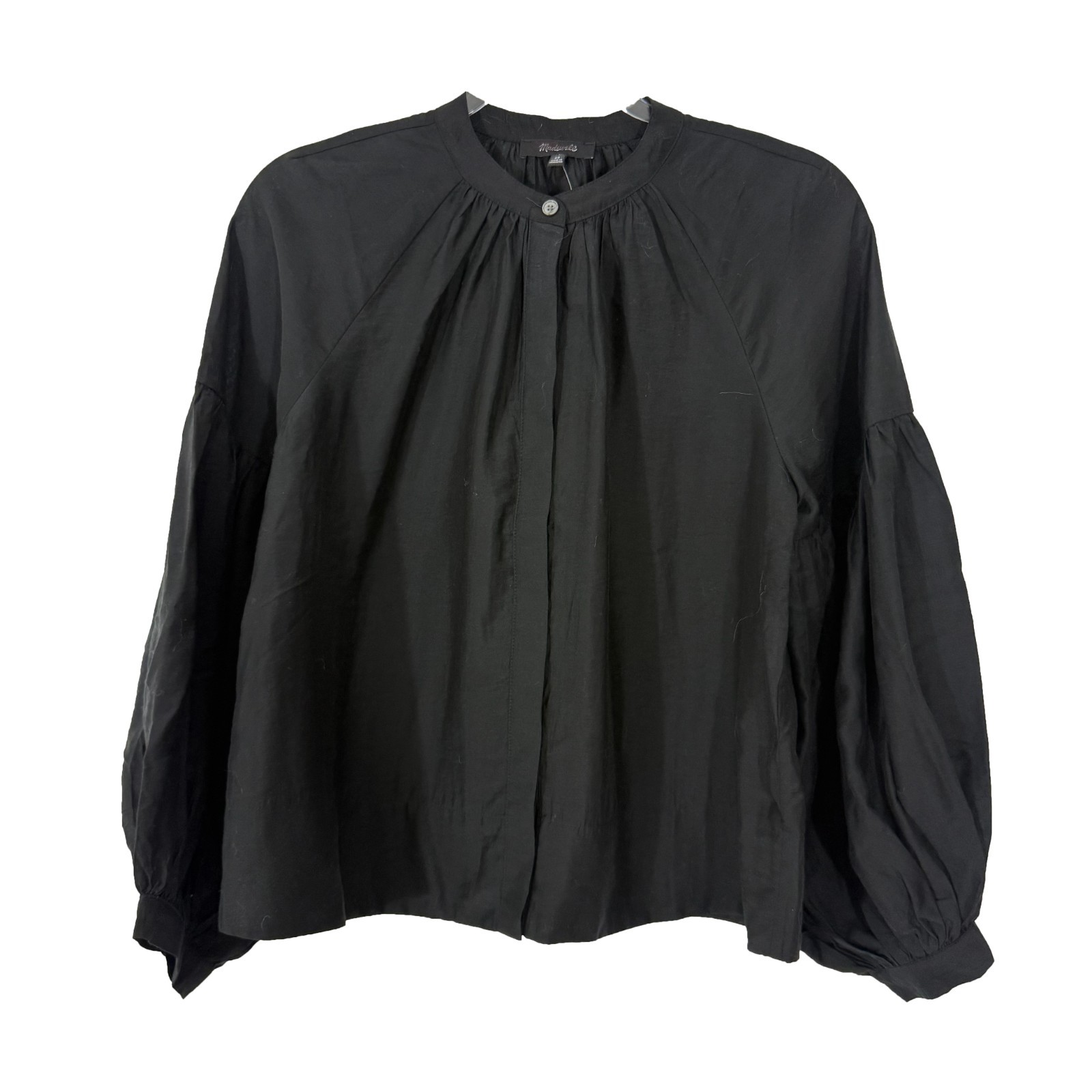 MADEWELL Shirred Balloon-Sleeve Top XS Black Button-Up Blouse NEW Tag B92