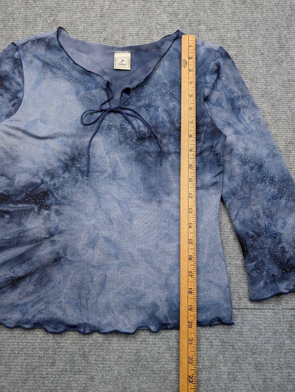 Vintage Blouse Womens Medium 90s Blue Tie Dye Sparkle Whimsigoth Y2K Fairy Top