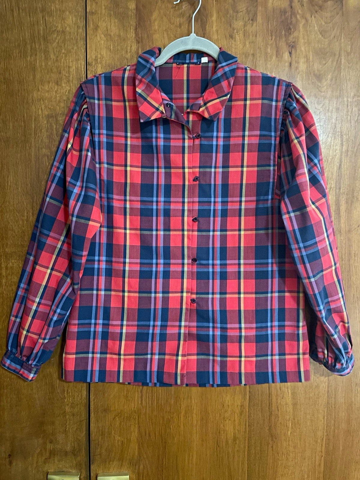 Vintage Red/Blue/Yellow Plaid Long Sleeve Button-Up Shirt, Size 10