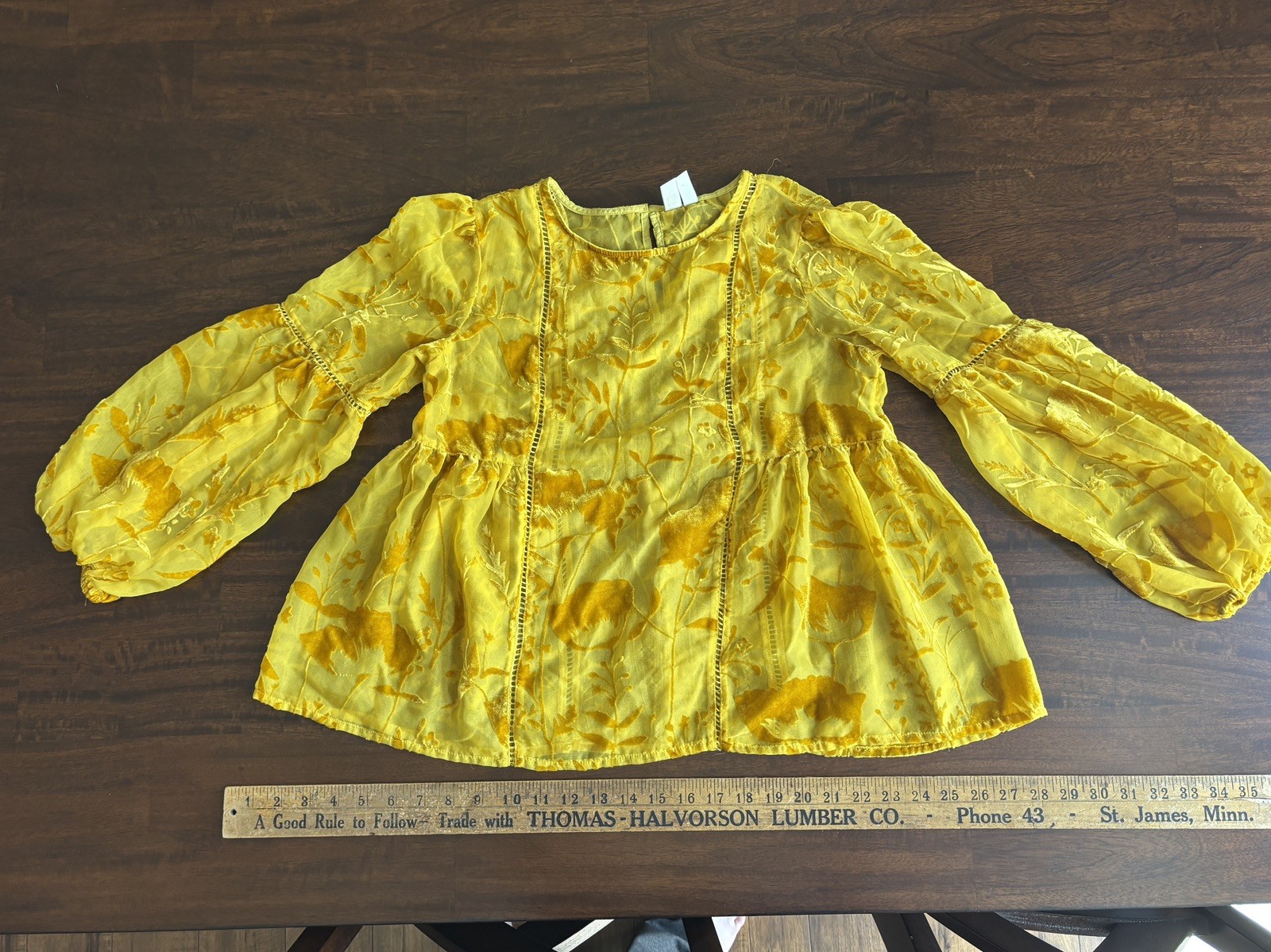 Anthropologie Meadow Rue Golden Floral Burnout Boho Blouse Size 2