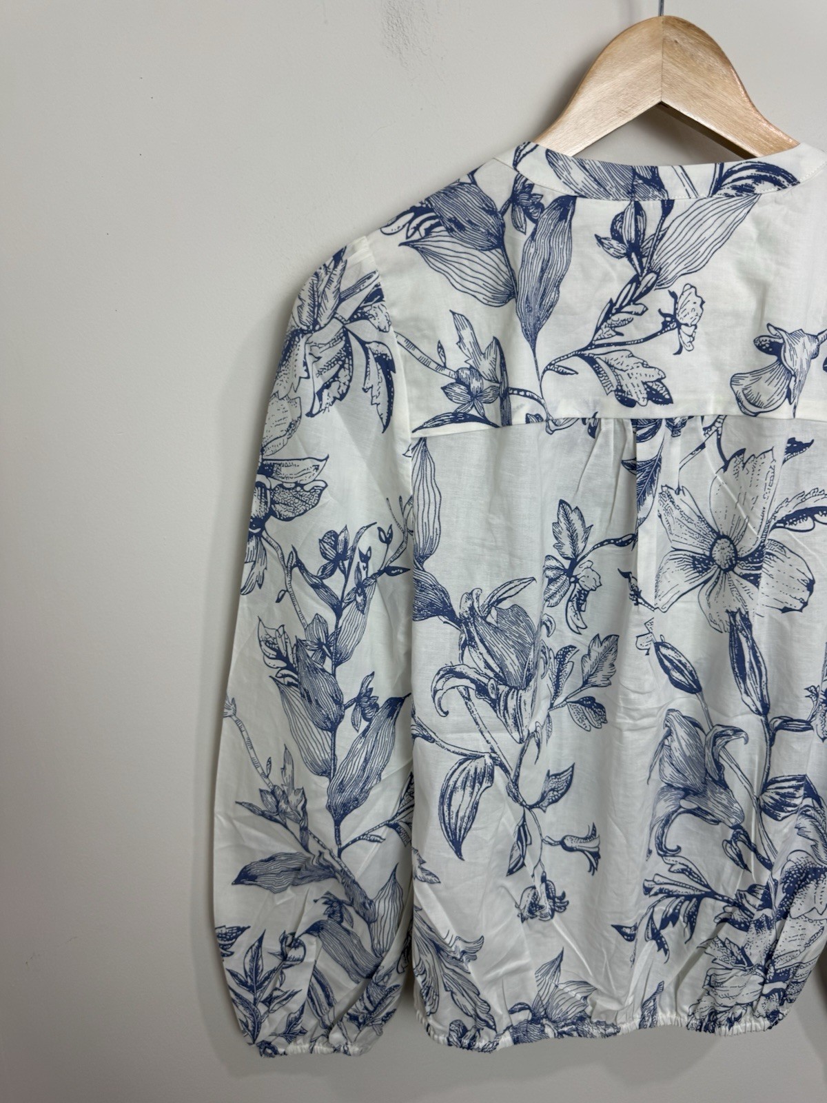Mint Velvet Blue Floral Cotton Blouse Top Size M Feminine Fringed RRP £89