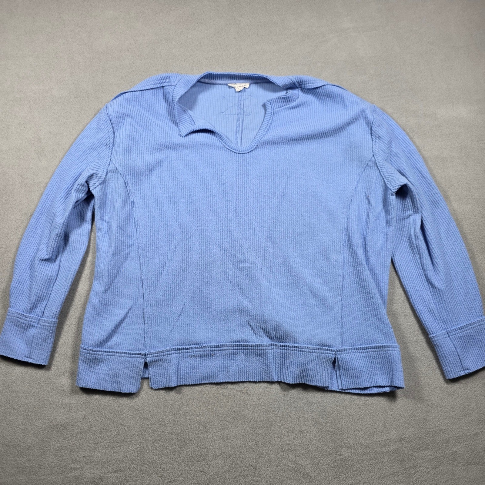 Blu Pepper Top Womens Large Light Blue Notched V-Neck Waffle Knit Stretch
