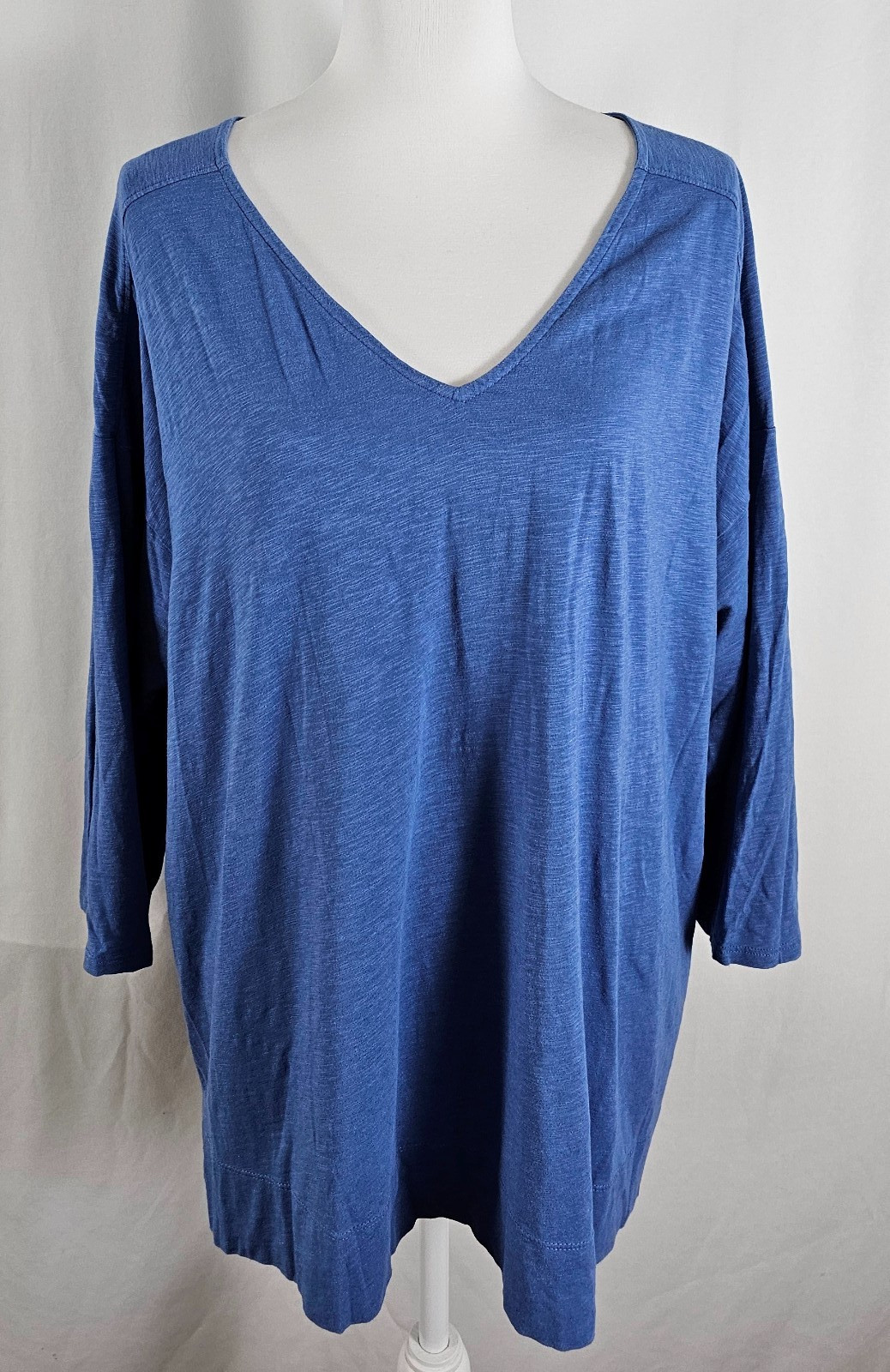 J Jill Womens Pullover Top Solid Blue Long Sleeves Cotton Rayon Spandex 3X
