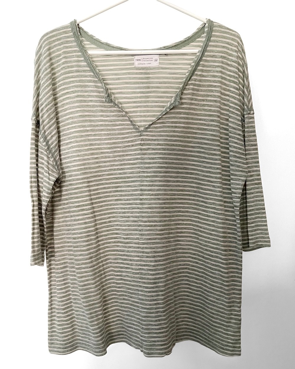 NEXT Top size 18 Green & White Stripe 3/4 Sleeve Lightweight