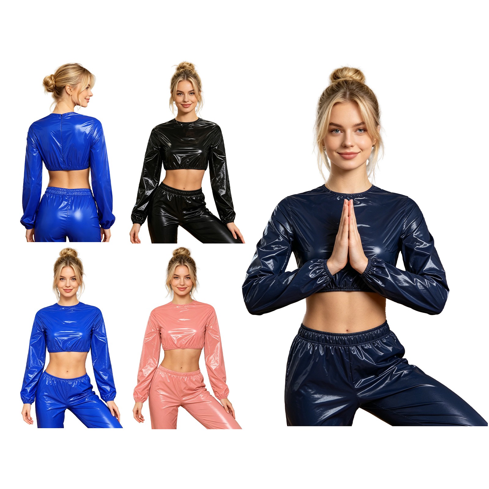 Women’s Clubwear Sexy Outfits Wet Look Crop Top Rave T-shirt Show Undershirt