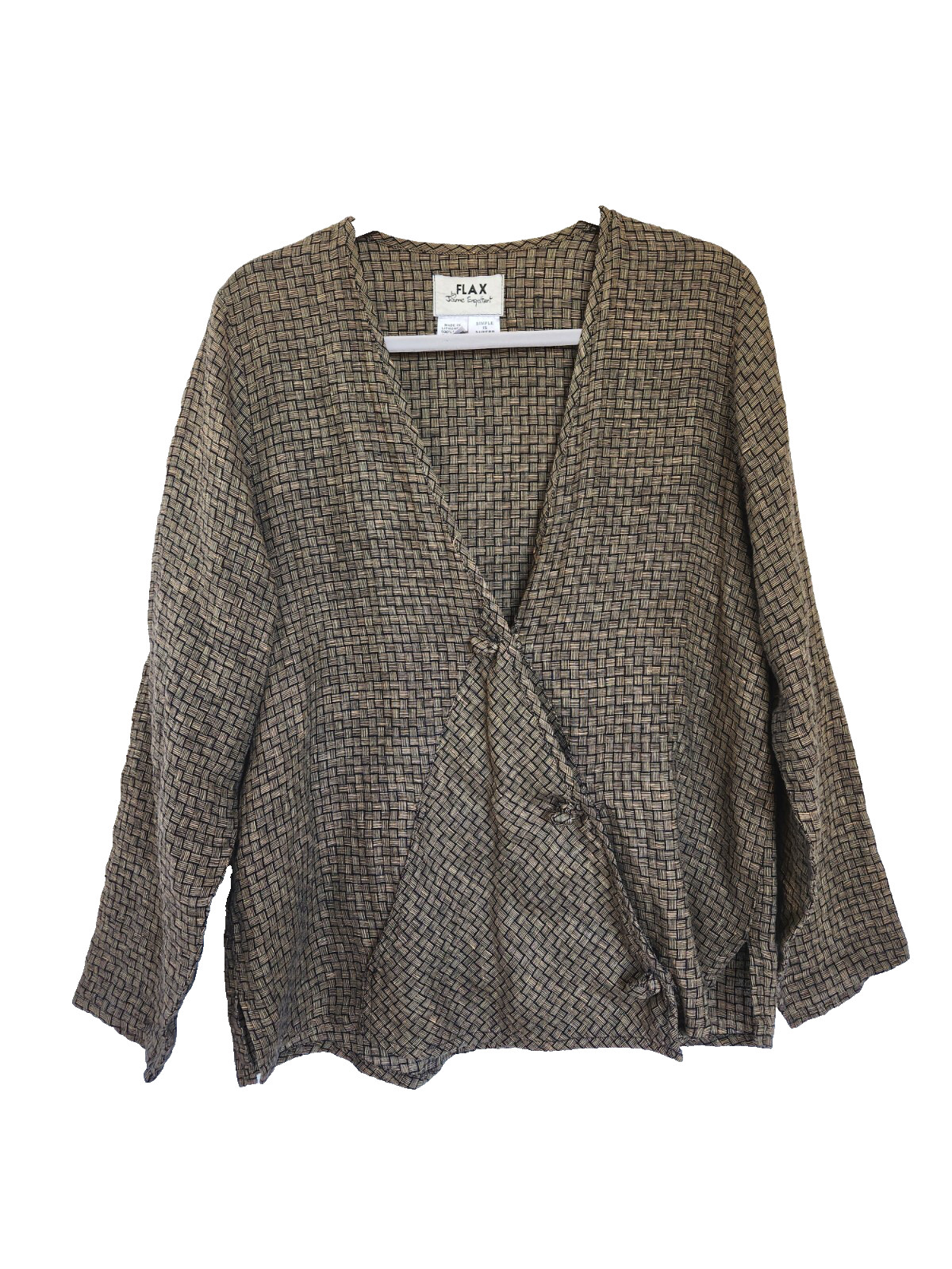 FLAX Jeanne Engelhart Lagenlook 100% Linen Top Blouse Frog Closure Pockets S/M