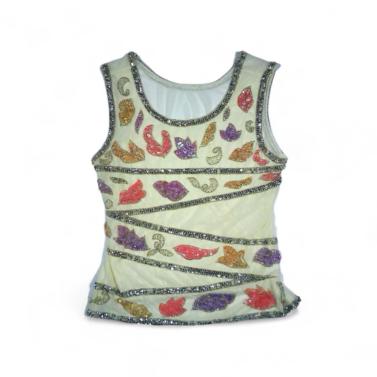 Fairycore off white mesh sequin & bead embellished evening party vest tank top