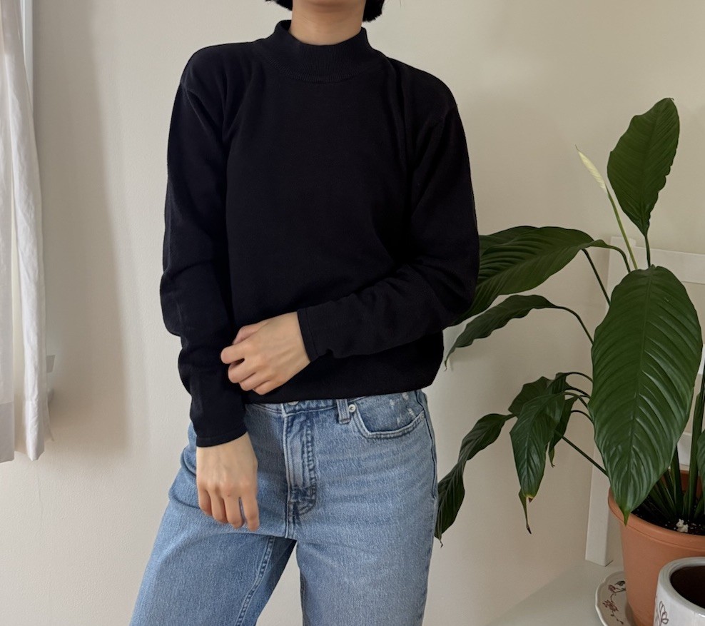 Vintage Casual Corner Cotton Blend Mockneck Black Knit Top Preppy Size Small