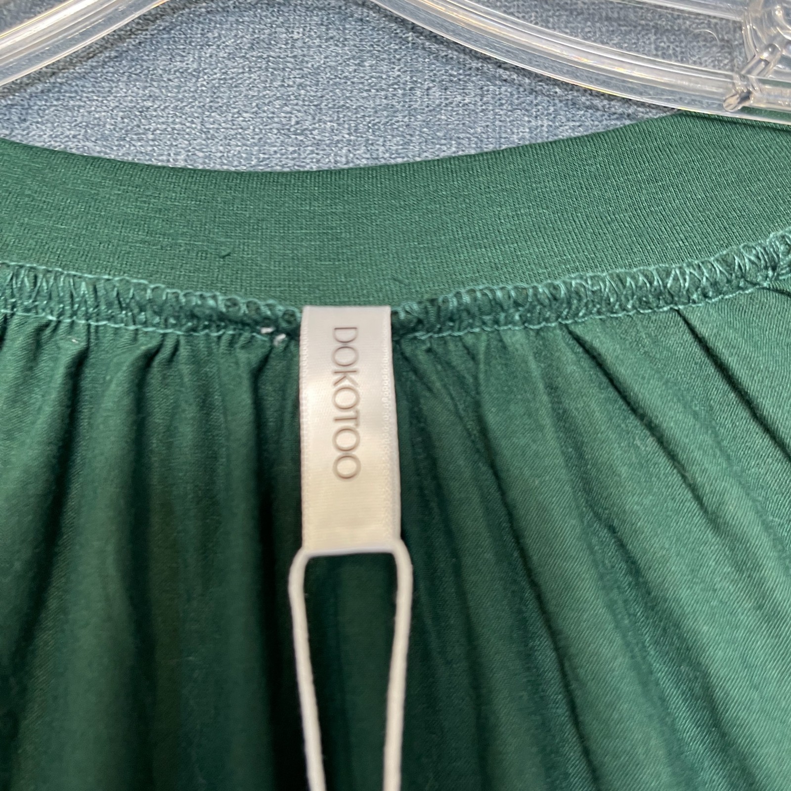 Dokotoo Blouse Top Womens XL Dark Green Summer Wear Pleated V-Neck Shirred Hem