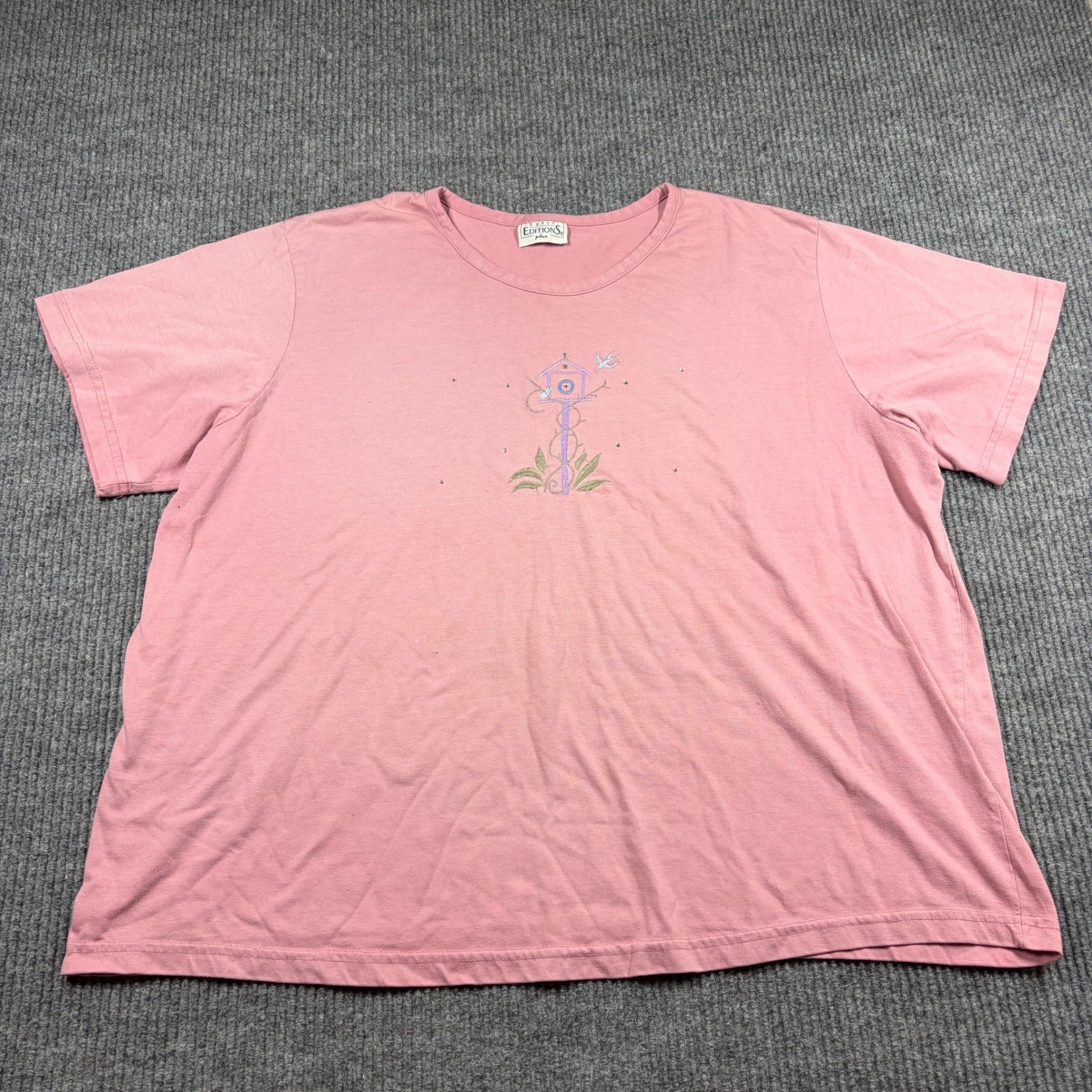 Basic Editions Plus Shirt Womens 3X Pink Birdhouse Graphic Short Sleeve
