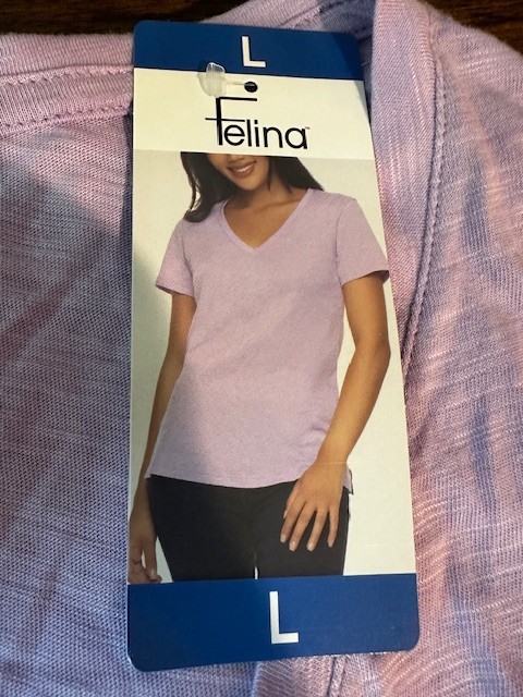 Felina Ladies’ V-Neck Short Sleeve Slub T-Shirt Purple Large New