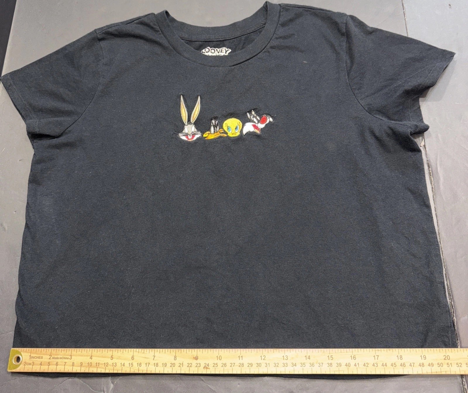 Warner Bros Looney Tunes Character Shirt Embroidered Pocket Black Unisex XL