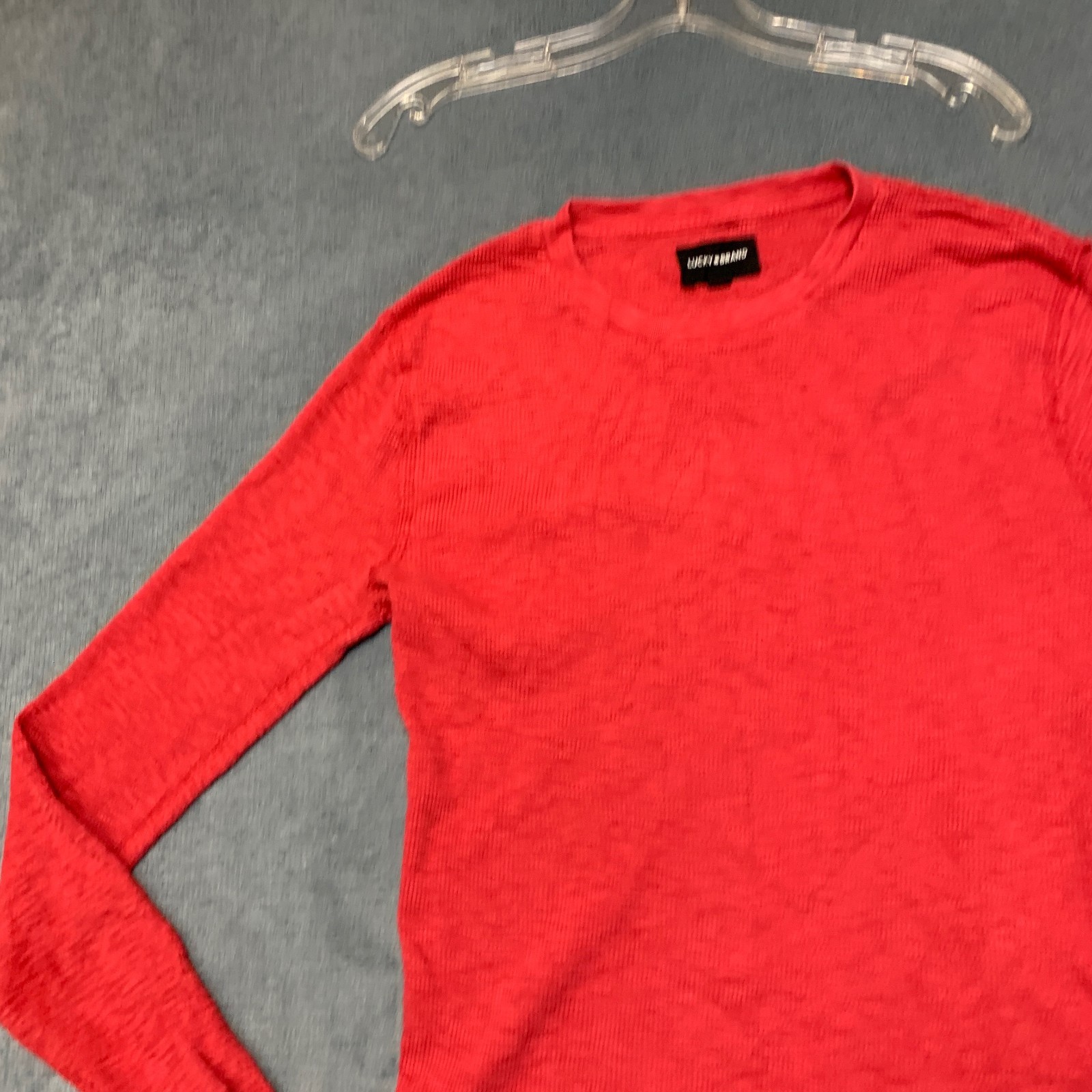 Lucky Brand Waffle-Knit Thermal Shirt Womens Small Red Raglan Sleeve Crew Neck