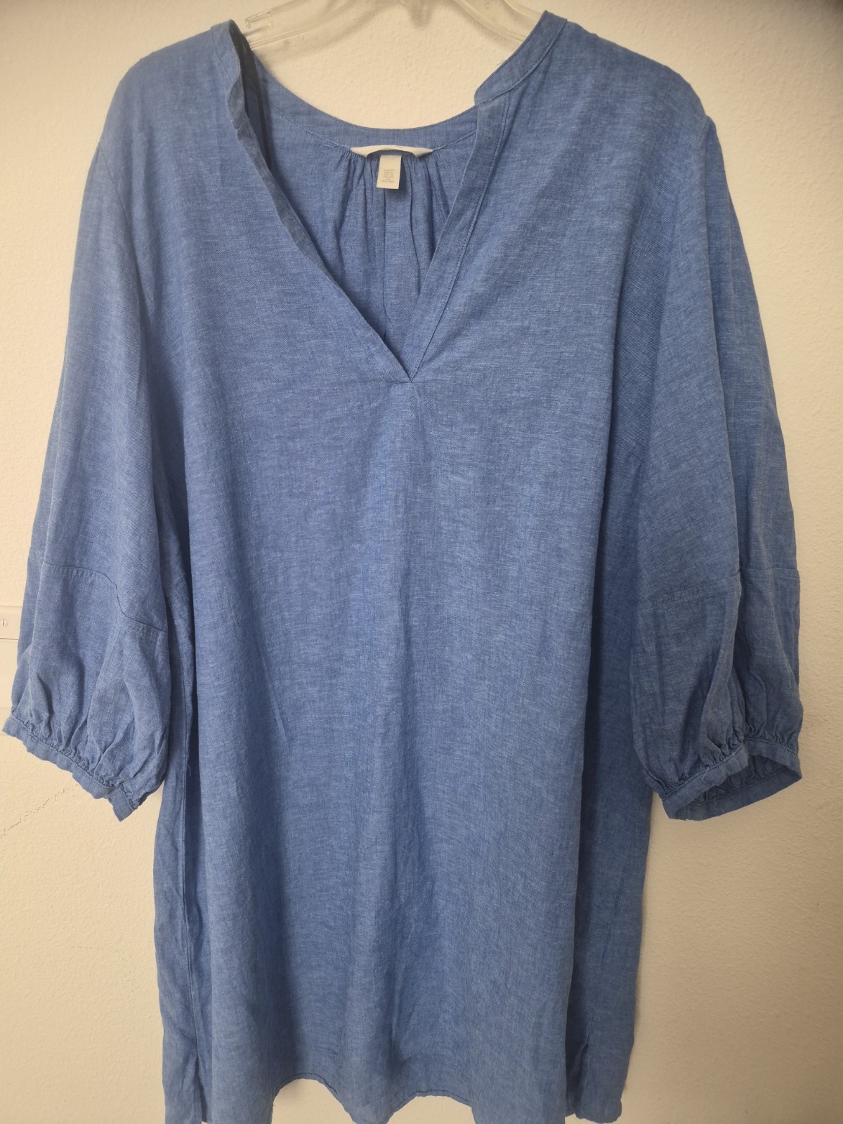 Lands’ End Blue Linen Blend Split V-Neck Tunic Top Dress Womens Size [Insert…
