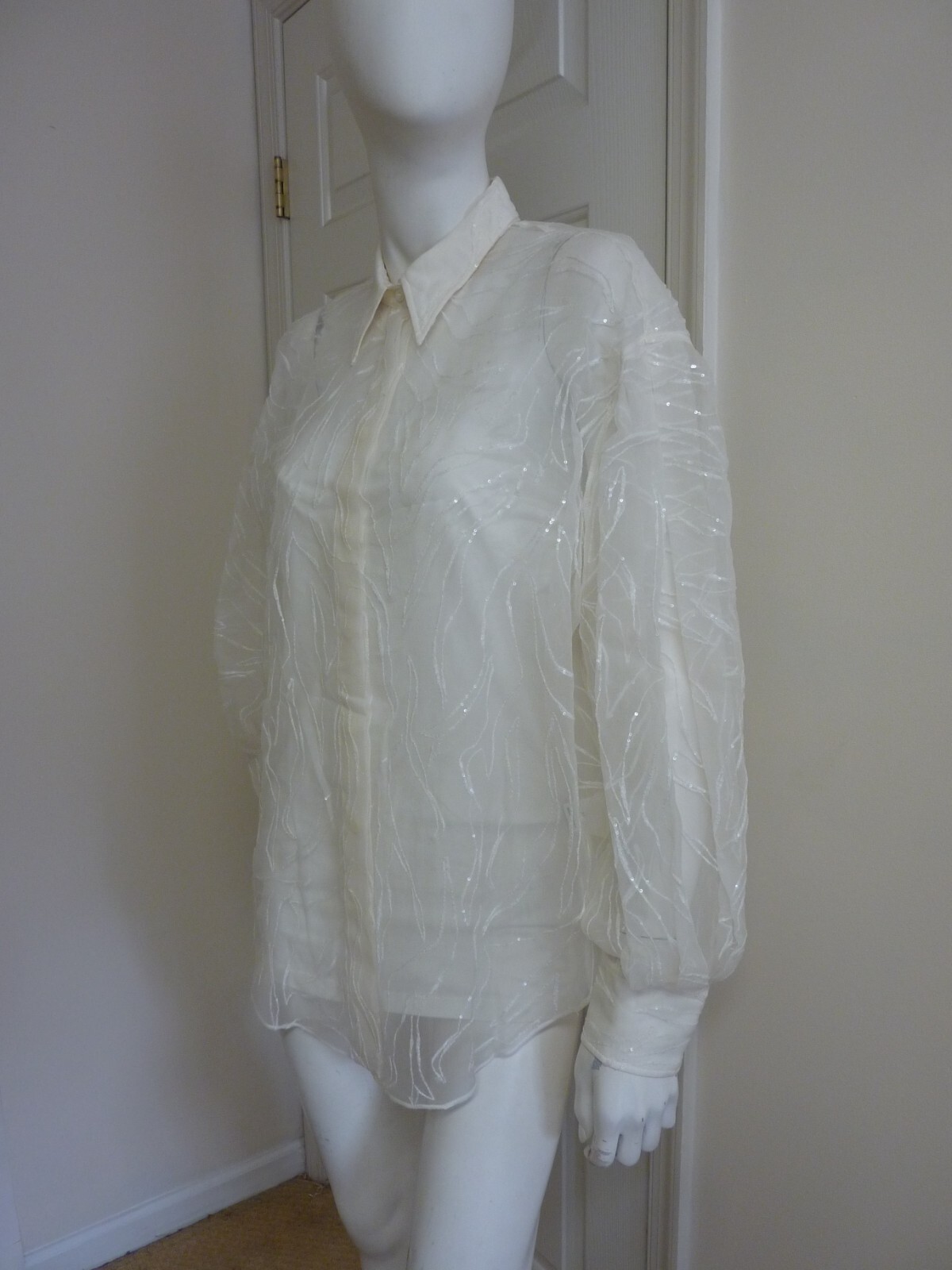 Brunello Cucinelli Dazzling Exotic Embroidery Shirt in Crispy Silk Size:XL NWT