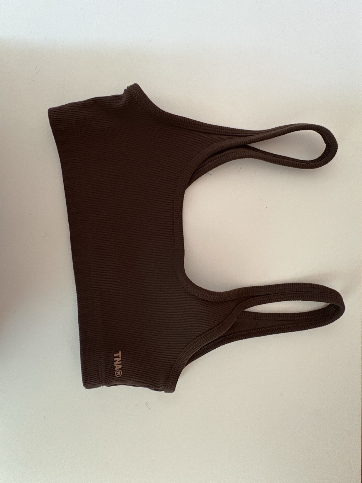 TNA Double-Strap Ribbed Crop Top In Chocolate Size Small