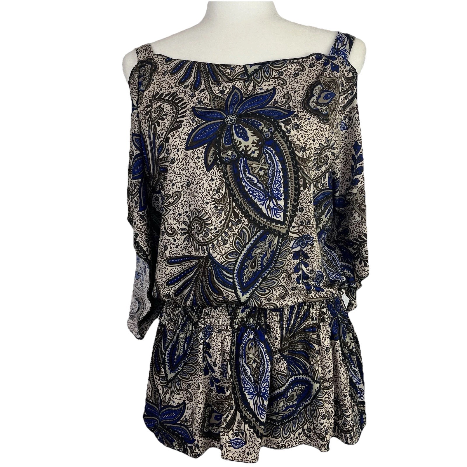 Jon & Anna Women’s Floral Paisley Top Cold Shoulder Sleeve Elastic Waist Large