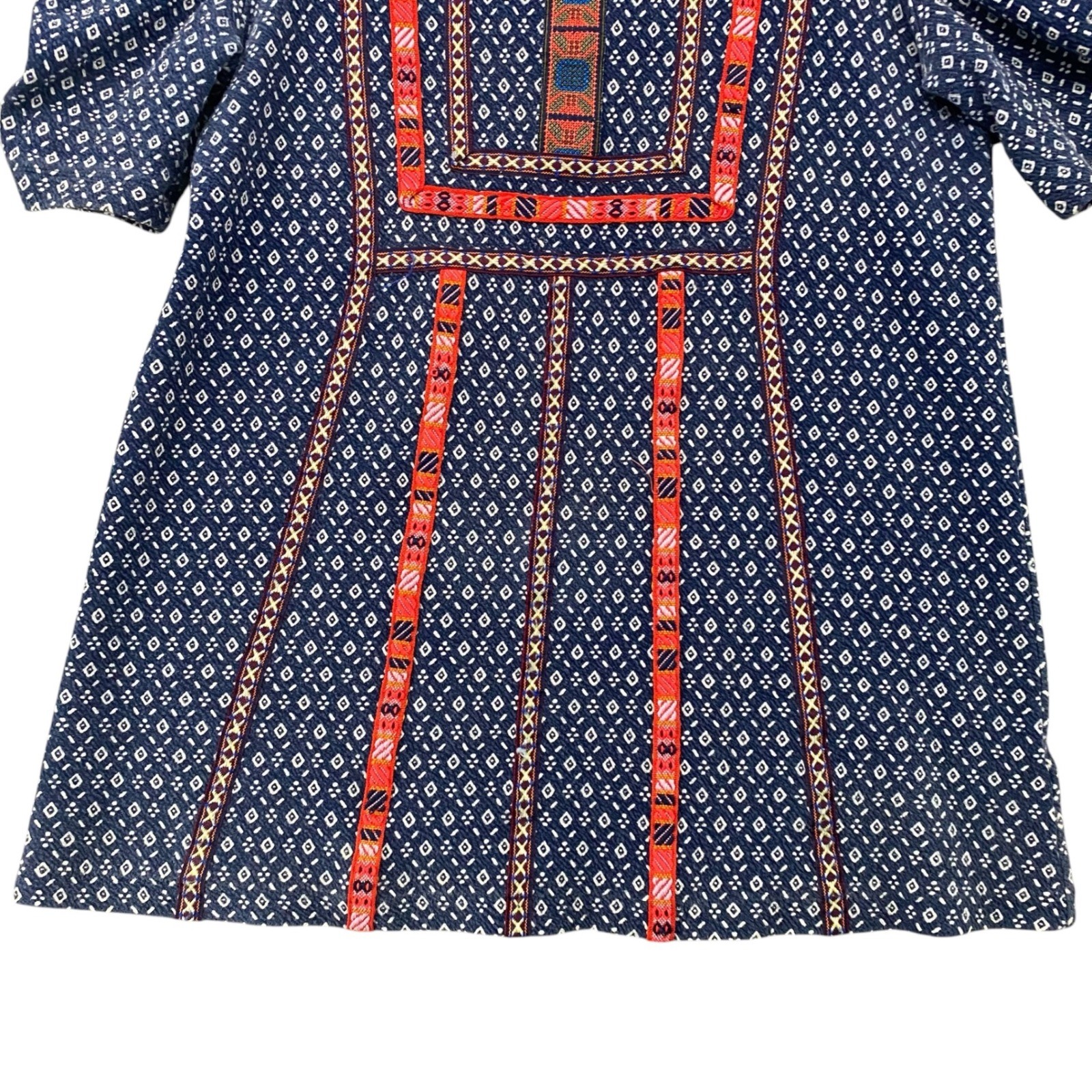 Akemi + Kin Anthropologie Blue Geometric Embroidered Bib Tunic Top Large