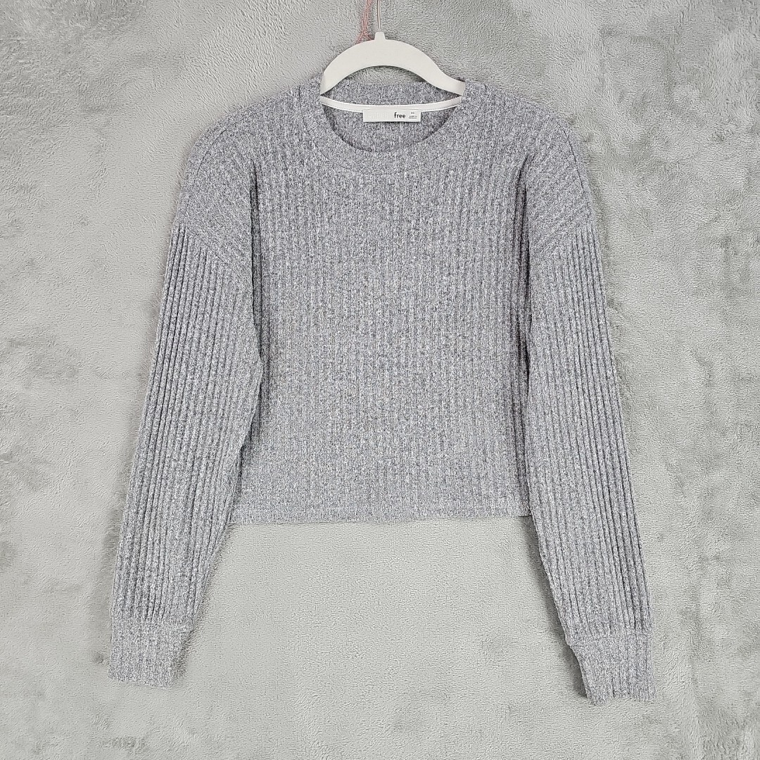 Wilfred Free Crop Top Womens XS Heather Gray Oversized Dolman Sleeve Ribbed Knit