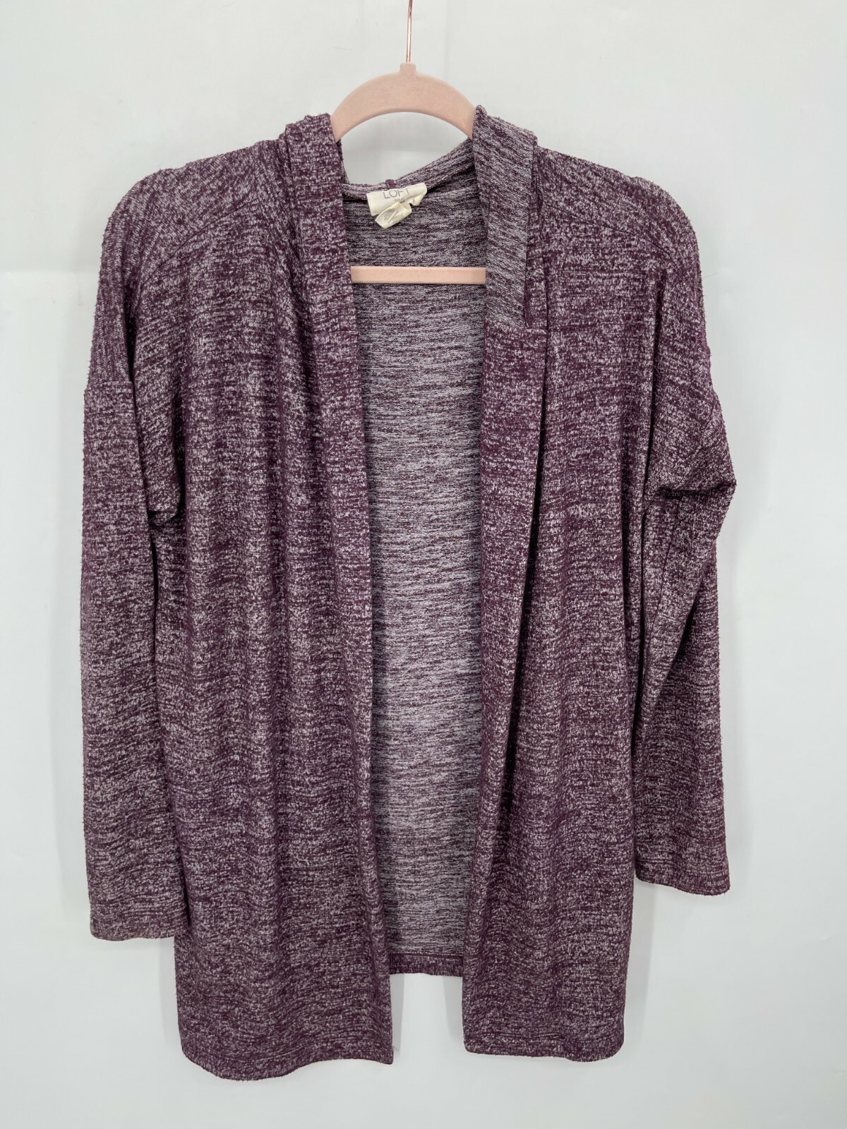 Loft Lounge Cardigan Womens XS Maroon Marl Hooded Open Front Oversized