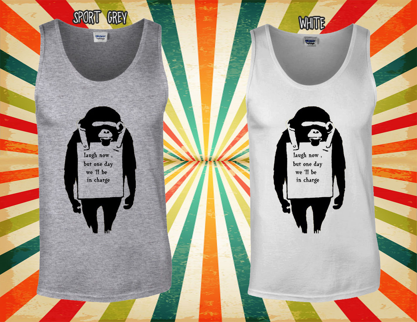 Banksy Monkey Lough Now Hipster Funny Men Women Vest Tank Top Unisex T Shirt 454