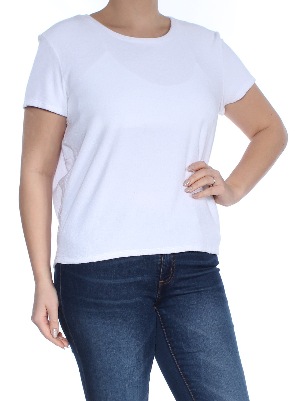 HUE Womens White Short Sleeve Scoop Neck Top Size: L