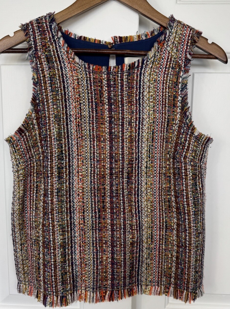 Anthropologie Maeve Marion Sleeveless Fringe Tweed Shell Top Size 4
