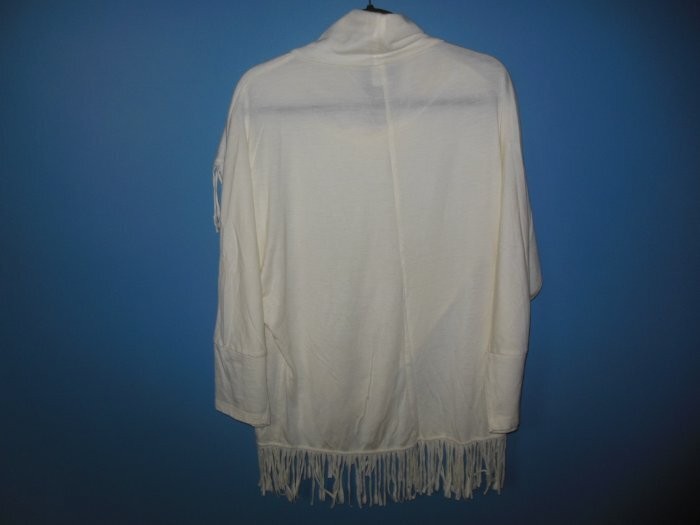 Ladies Salon Studio Ivory Cowl Neck Fringed Top Large T202