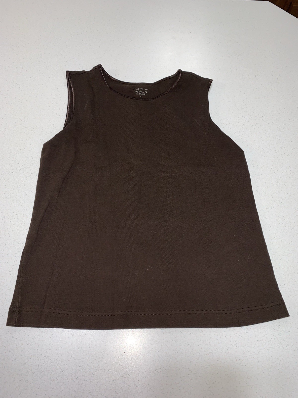 Christopher & Banks Brown Sleeveless Crew Neck Satin Trim Perfect Tank Top