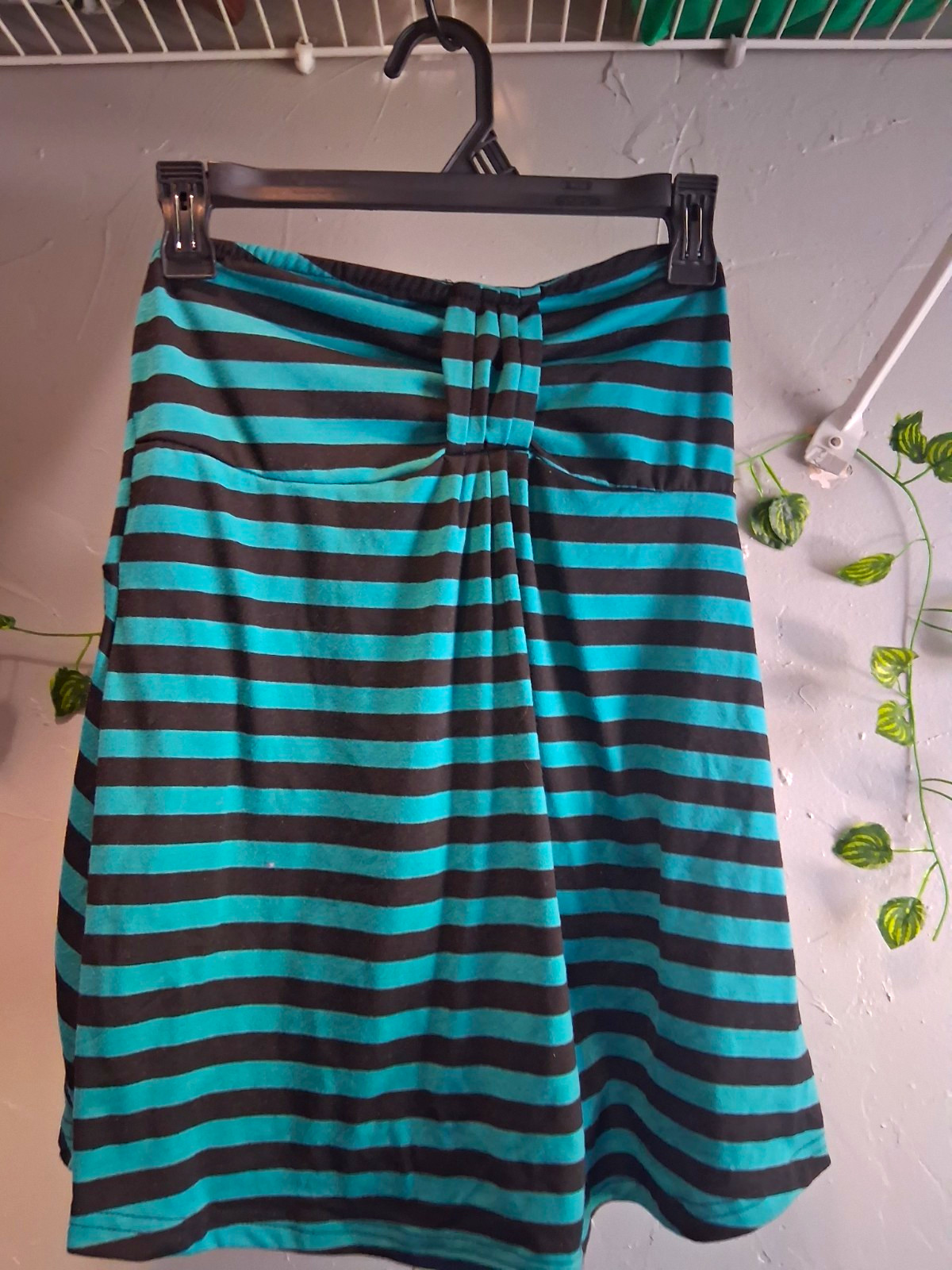 Women’s Blue Black Striped A-Line Shirt Size M Regular Fit Knee Length