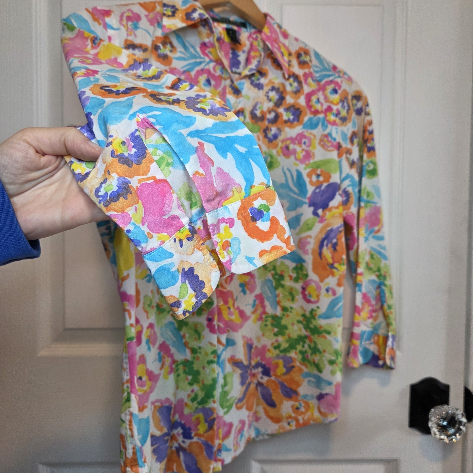 Lauren Ralph Lauren Floral Print Button Down Shirt S Cotton Colorful Tropical
