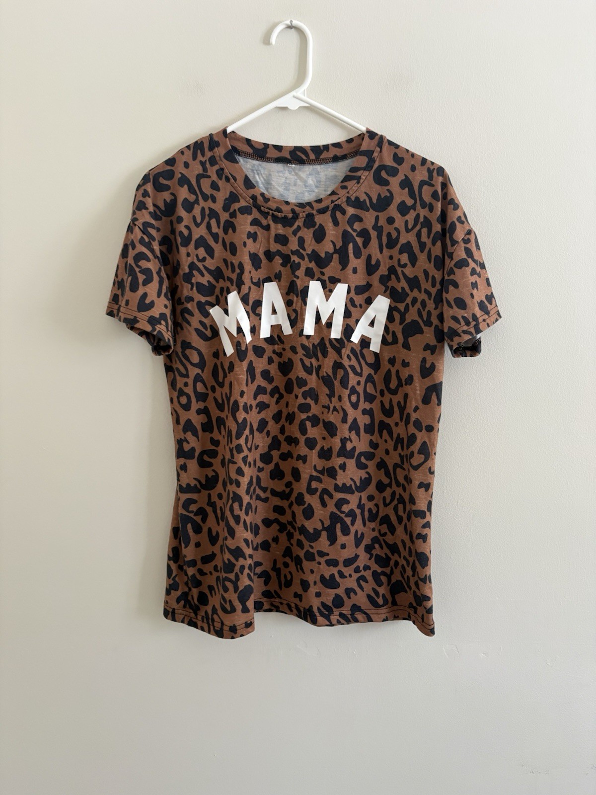 Women’s Medium Short Sleeve Casual Shirt MAMA Brown Cheetah Loungewear D6