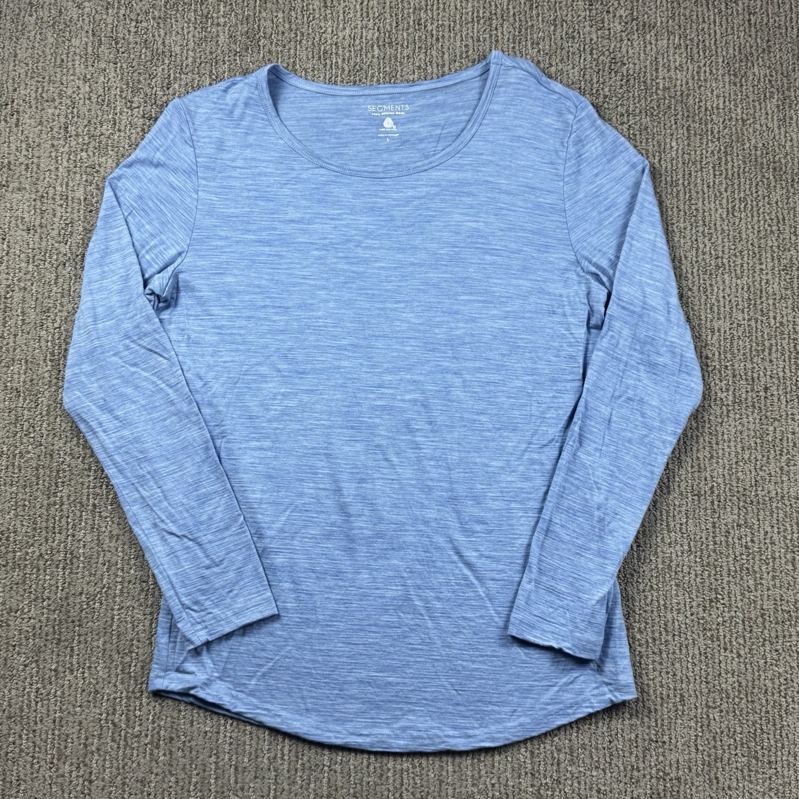 Segments Women L 100% Merino Wool Baselayer Shirt Long Sleeve Blue