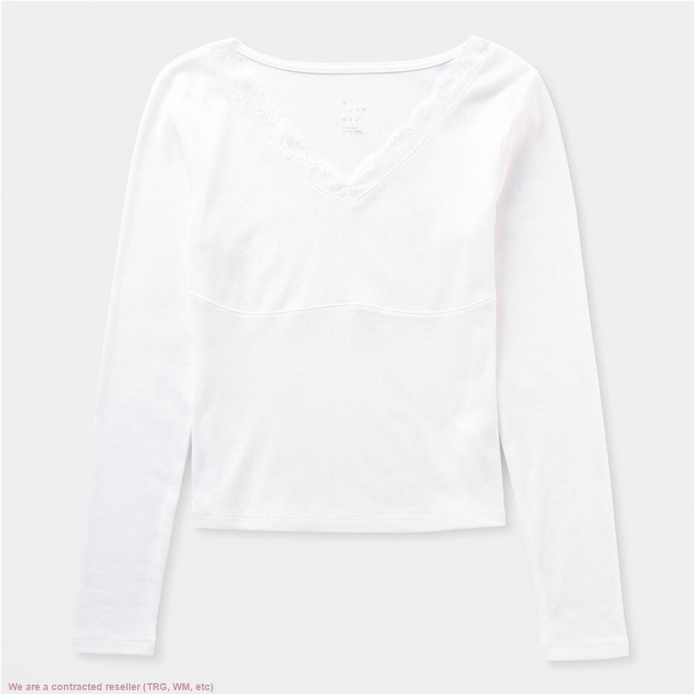 Women’s Lace Trim V-Neck Ribbed Top – A New Day White XL *SEE DEAL!!!*