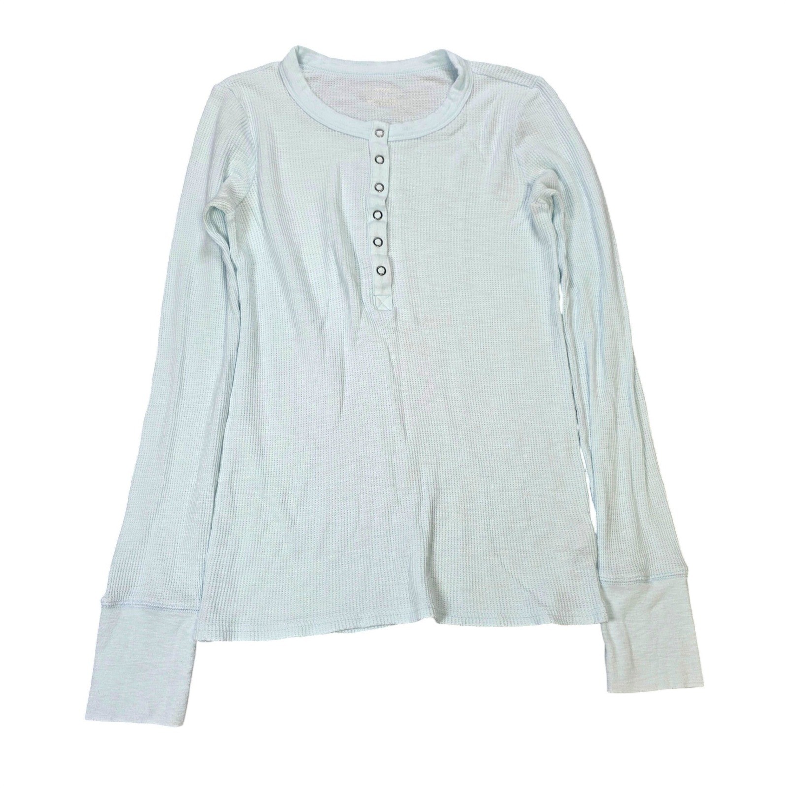 Aerie Waffle Knit Henley Top Women’s Size S Light Blue Long Sleeve