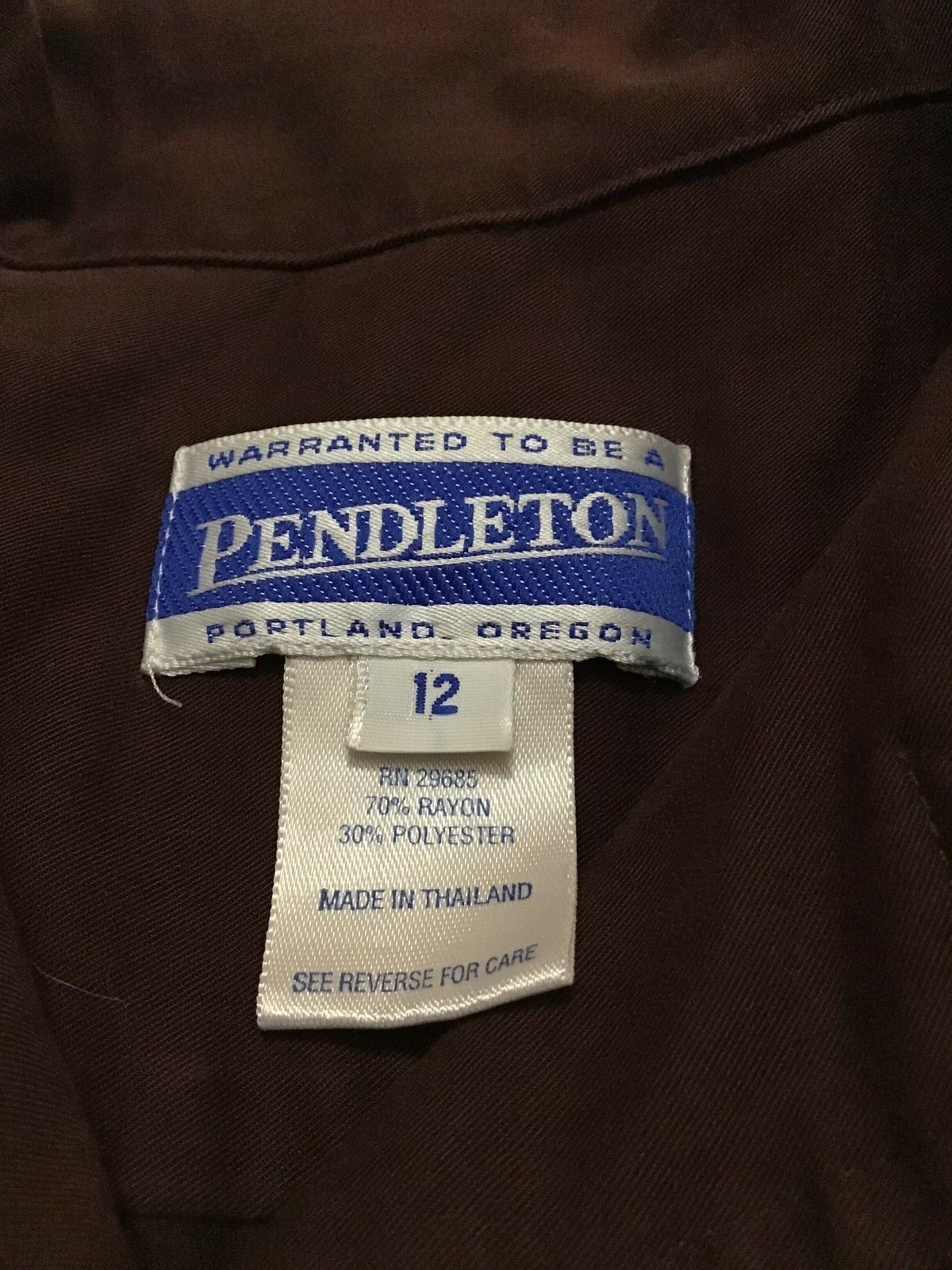 Vintage Pendleton Womens Size 12 Brown Button Front Top Shirt Rayon Blend