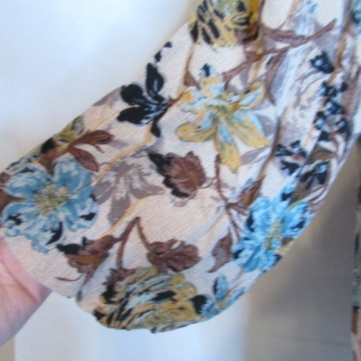 Women’s Beige Brown & Blue Floral Boho Tunic Blouse XL