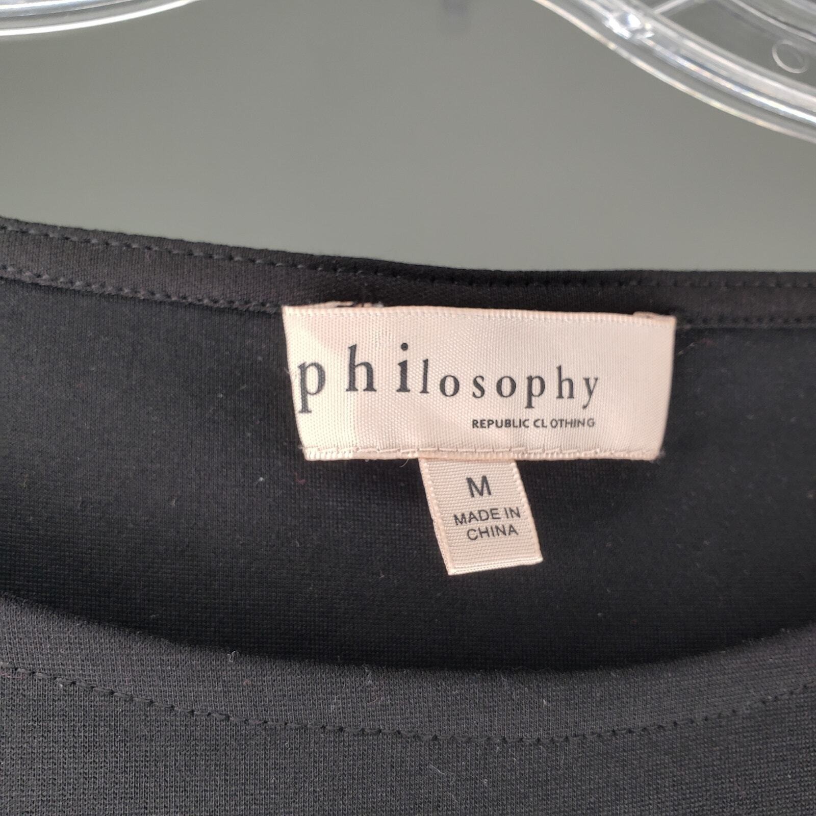 Philosophy Blouse Womens Medium Black Faux Fur Trim Sleeve Career Work Office