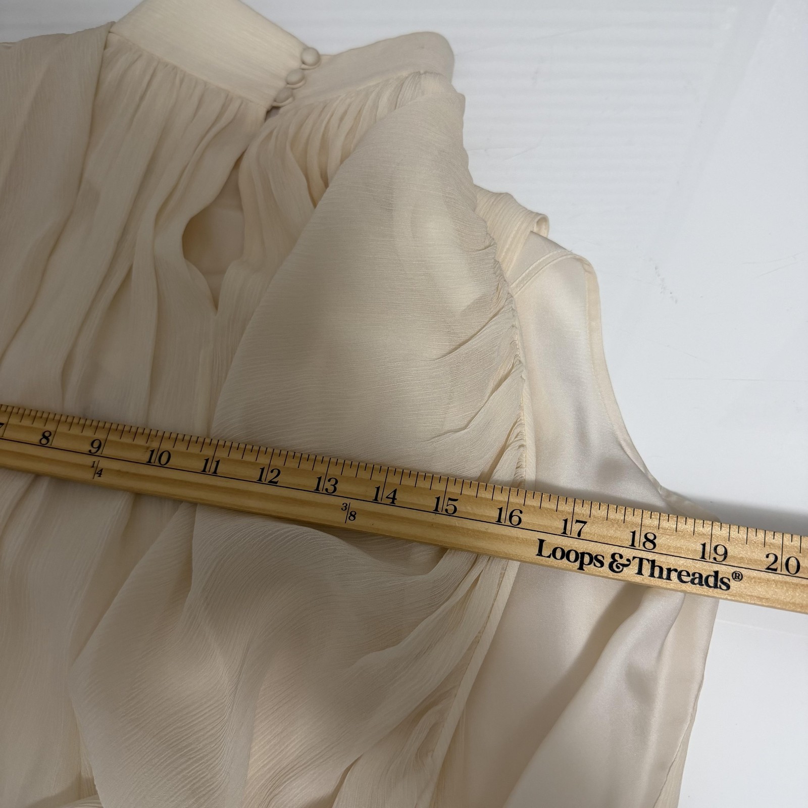Blanc De Chine Shirt Womens 16 White Silk High Neck Pleated Bubble Hem Blouse