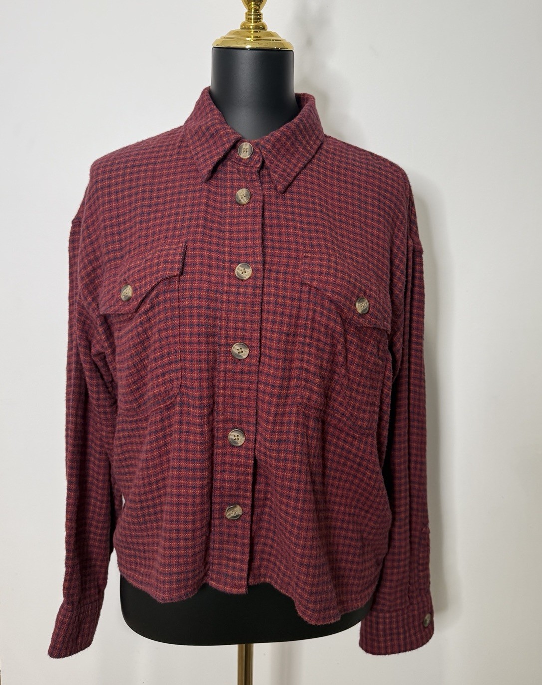 American Eagle Outfitters Shirt Womens Medium Red Long Sleeve 100% Cotton