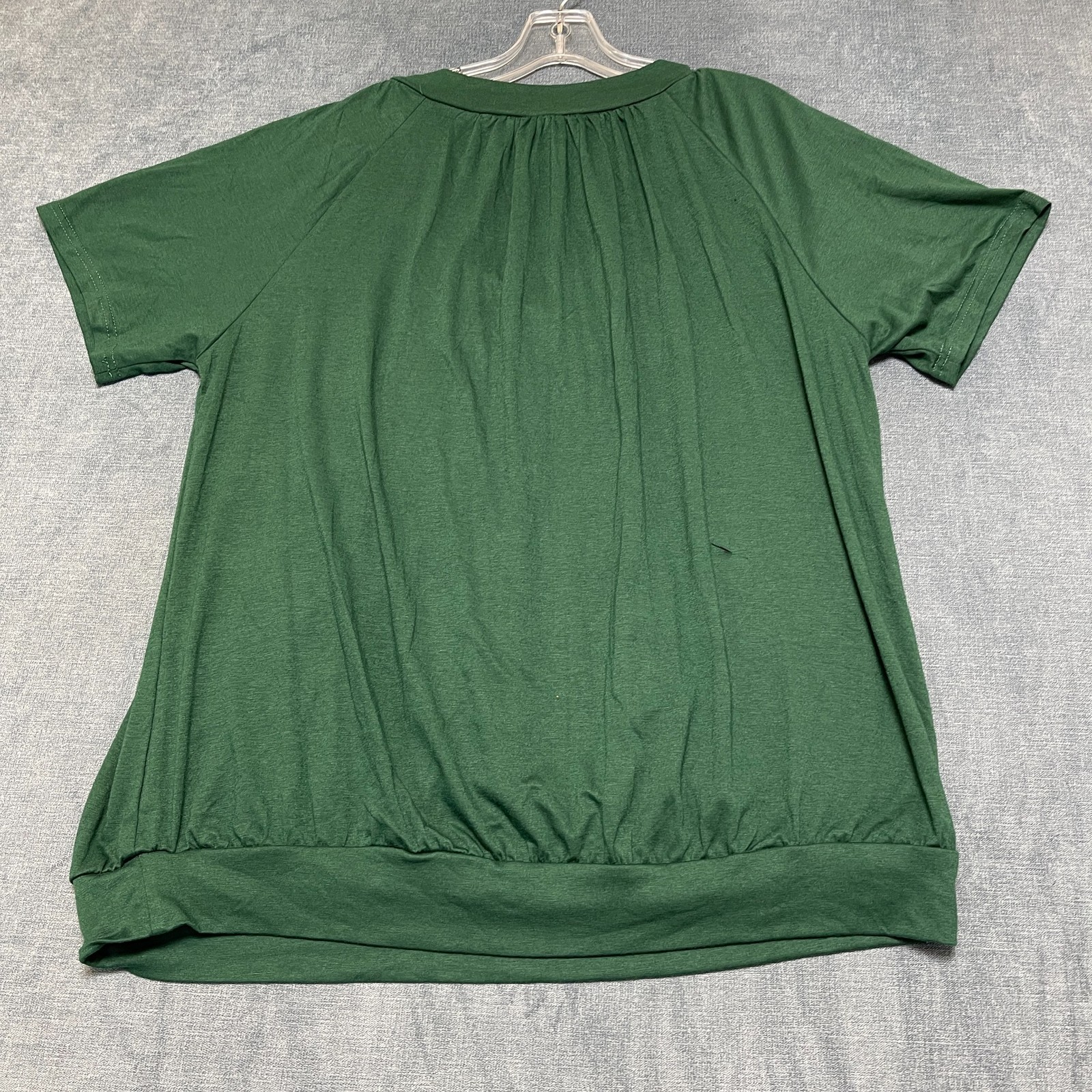 Dokotoo Blouse Top Womens XL Dark Green Summer Wear Pleated V-Neck Shirred Hem