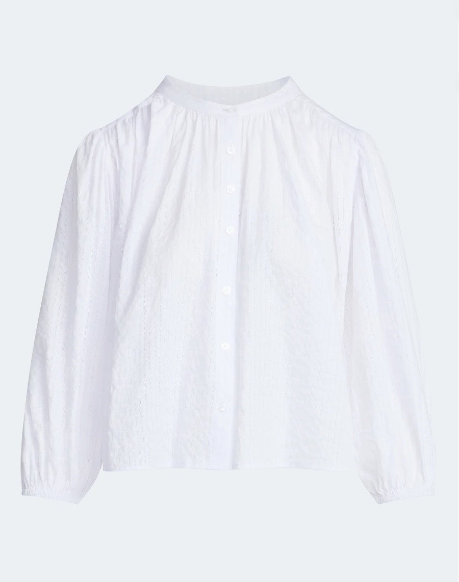 Free Assembly Shirred Cotton Button Down Blouse Size S