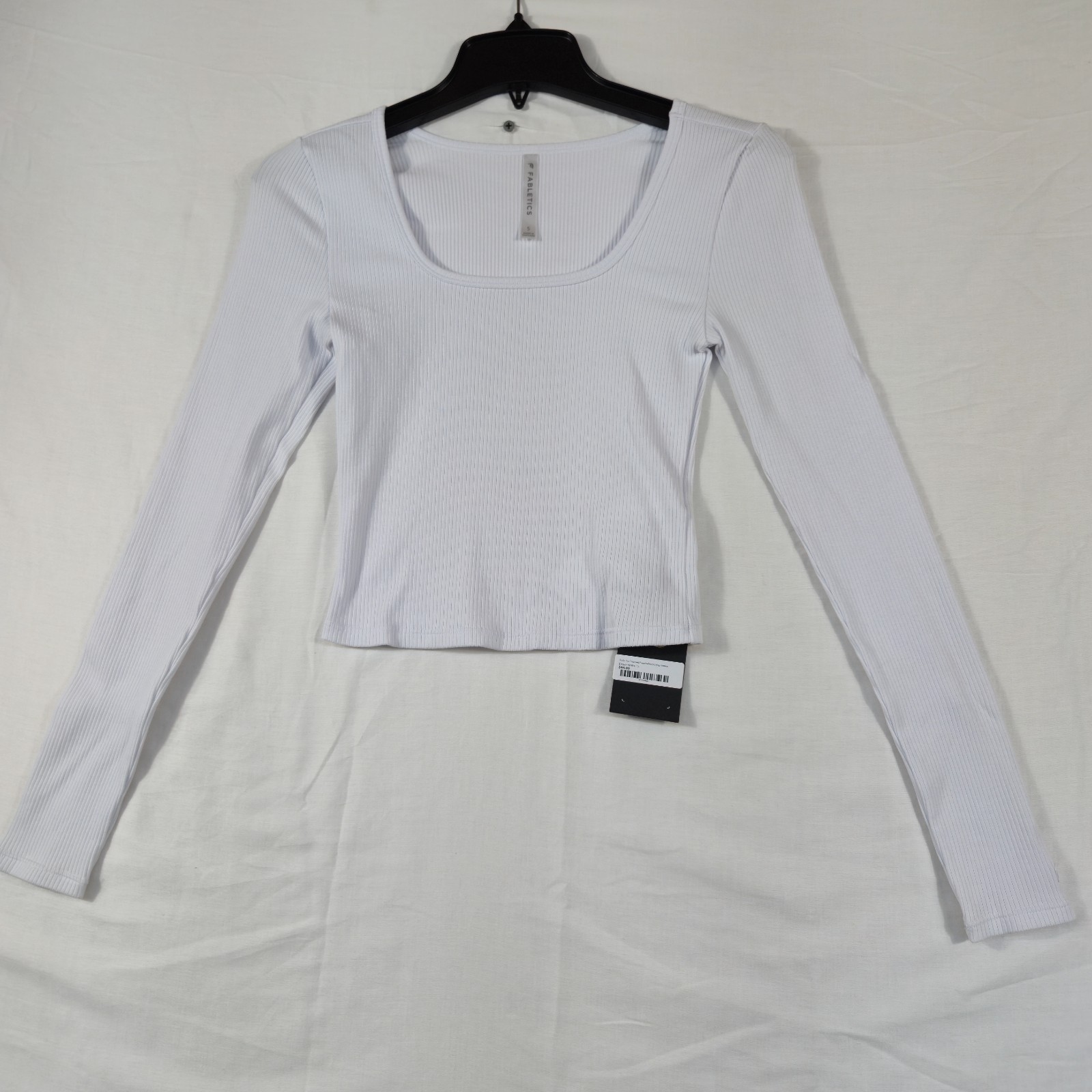 Fabletics Daily Rib Cropped Top Womens S Classic White Square Neck Long Sleeve