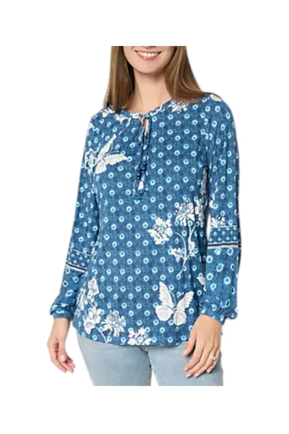 Belle Boho by Kim Gravel Women’s Free Spirit Floral TieDye Top Indigo