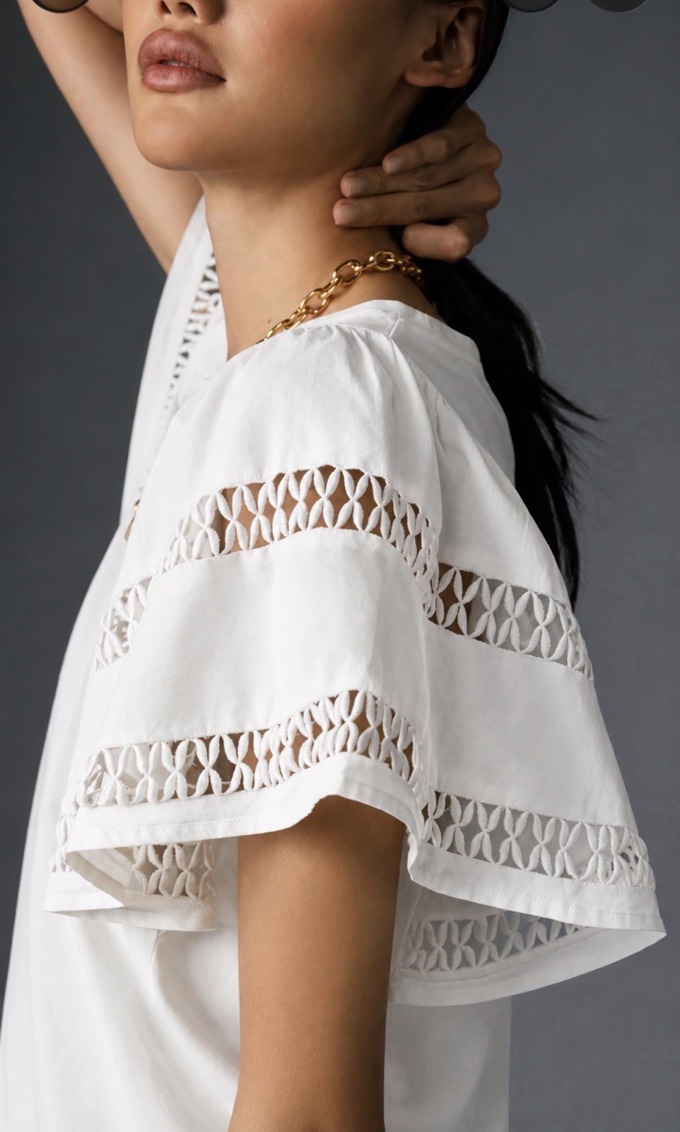 Self Contrast Flutter Sleeve Cutwork Top XL White Boho Romantic Cottagecore NWT