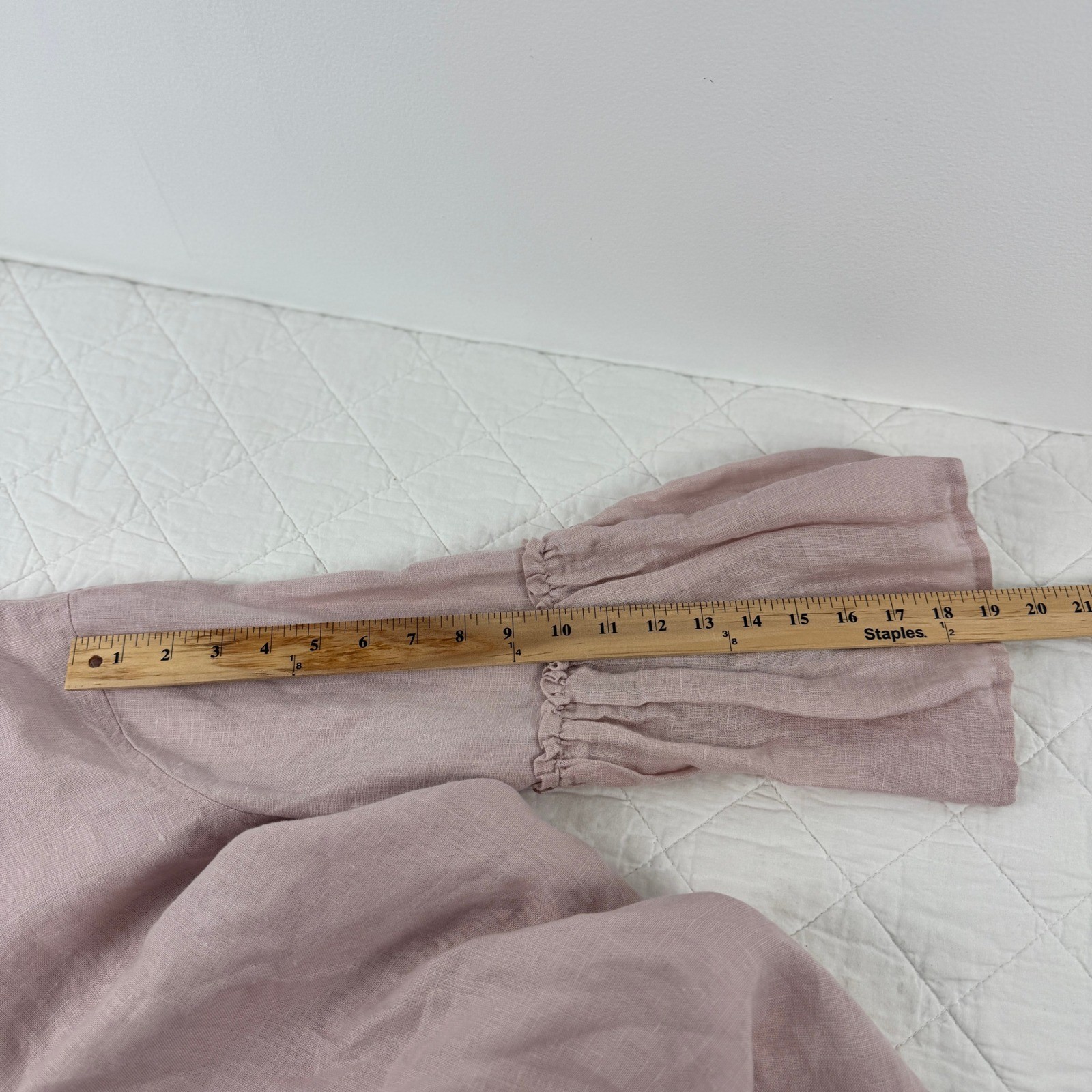 Crown Linen Designs Maya Top Dusty Pink 100% Linen Bell Sleeve V-Neck M