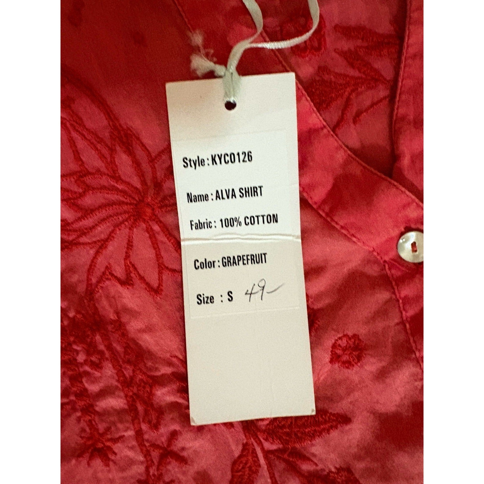 Kyla Seo Women Shirt Coral Pink Embroidered Button Down 3/4 Sleeve Small NWT