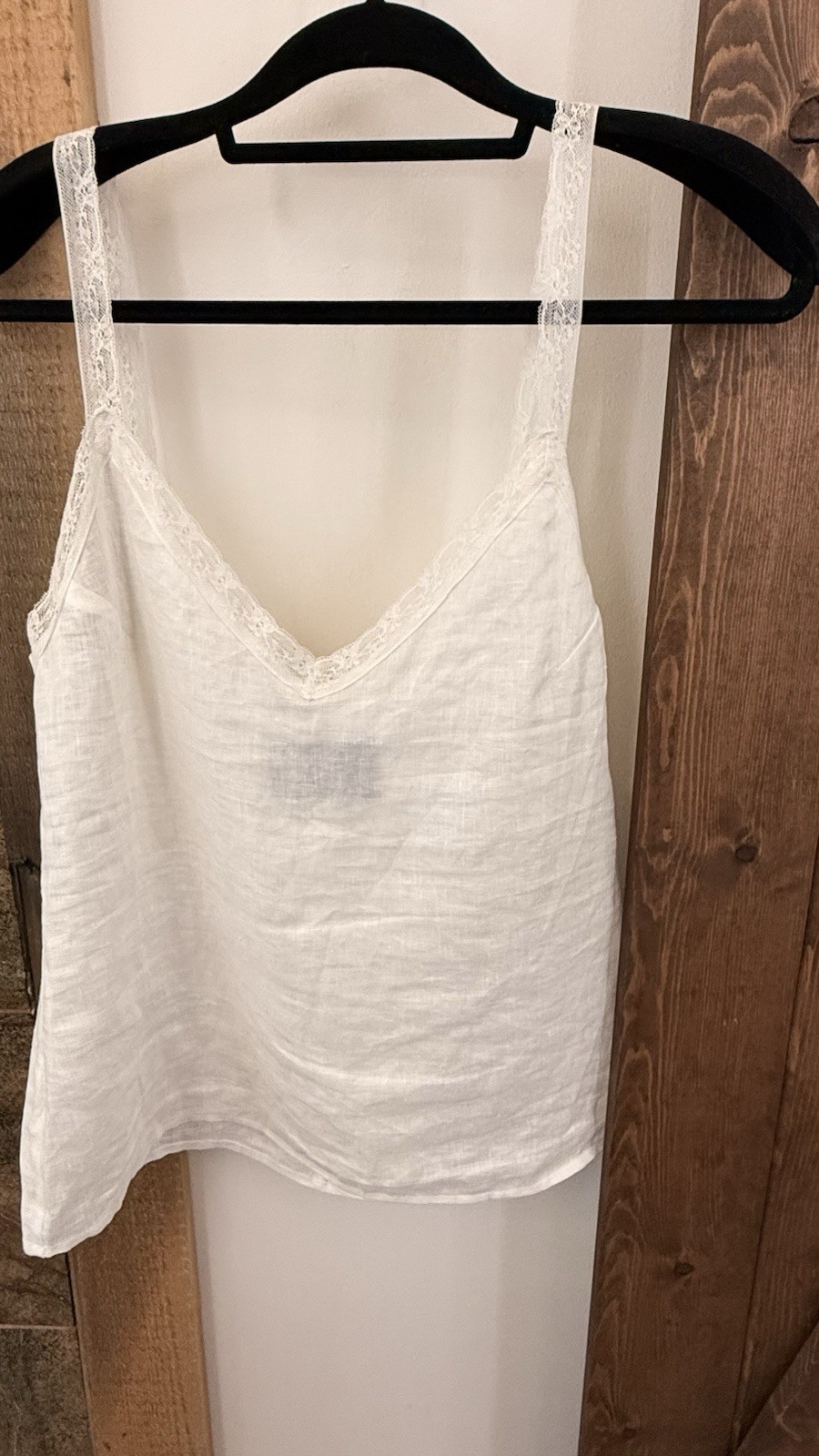 White Linen Reformation Tank Top Lace Trim Coquette Size L