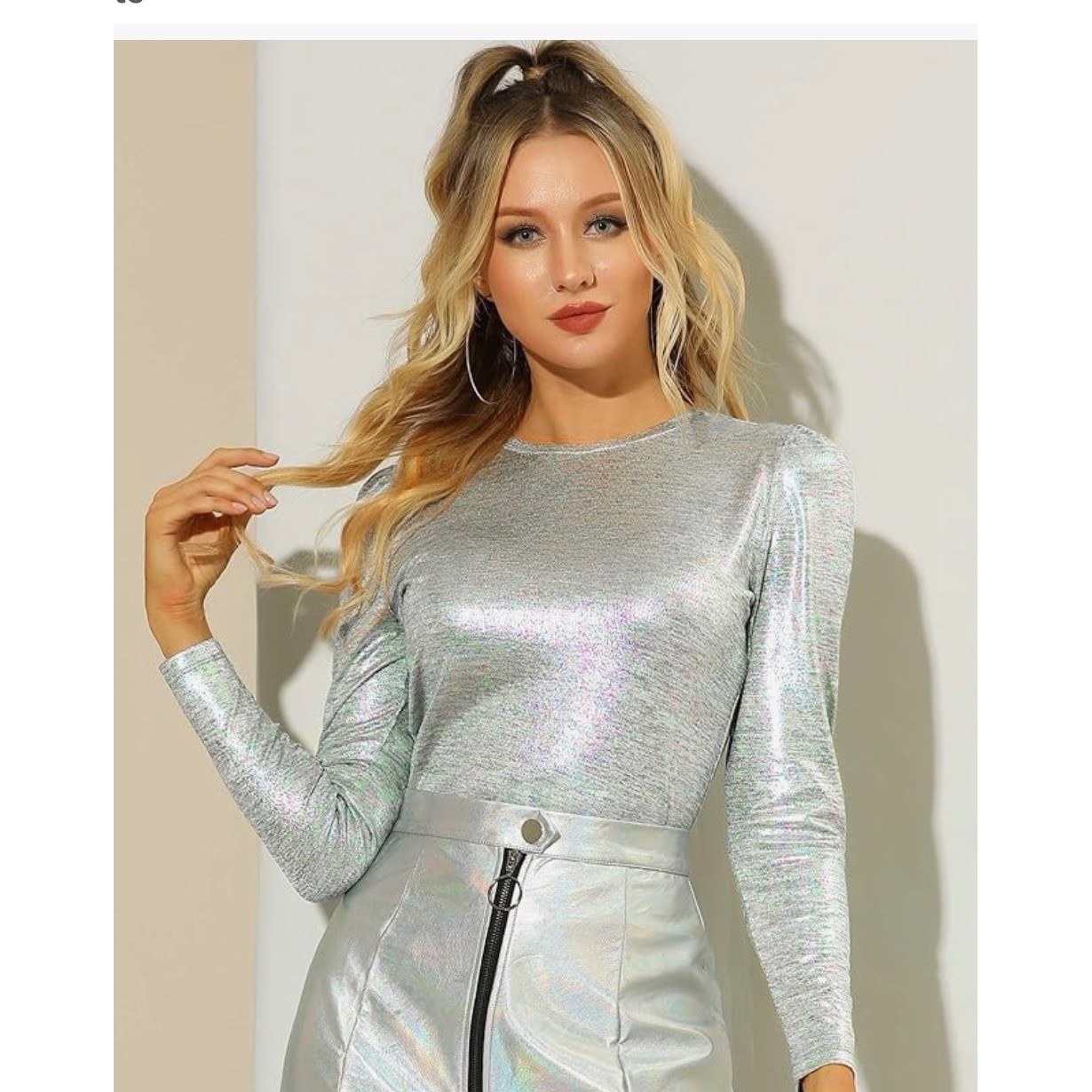 Allegra K Women’s Sparkly Glitter Tops Shiny Metallic 80s Disco Top