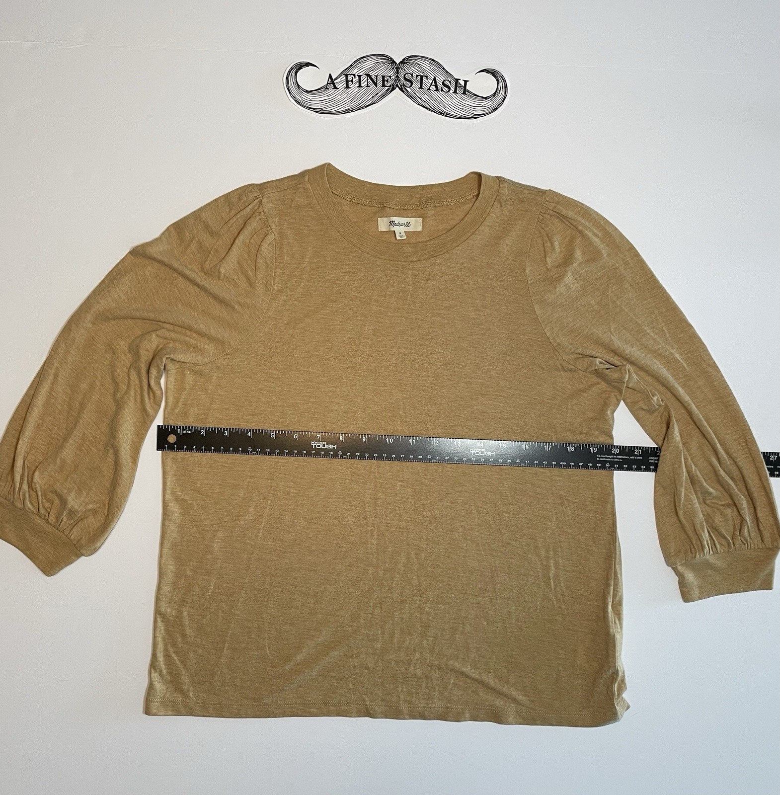 Madewell Tan Camel Slub knit Cotton Puff Sleeve Blouse Top Heathered Medium
